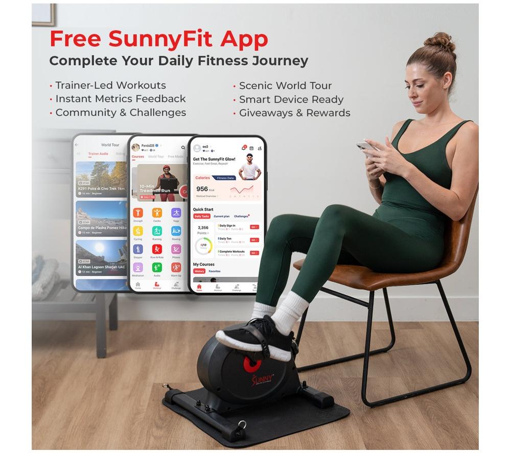 SUNNY HEALTH SF-B0418SMART Smart Mini Exercise Bike - Black image number 9 of 12