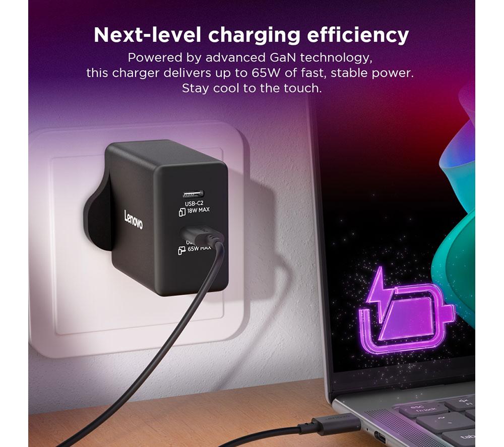 LENOVO 65 W GaN Dual USB Type-C Power Adapter image number 8 of 10