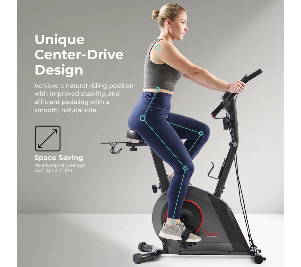 SUNNY HEALTH 16-Level Magnetic Resistance Upright Bike with workout bands - Black image number 4 of 6