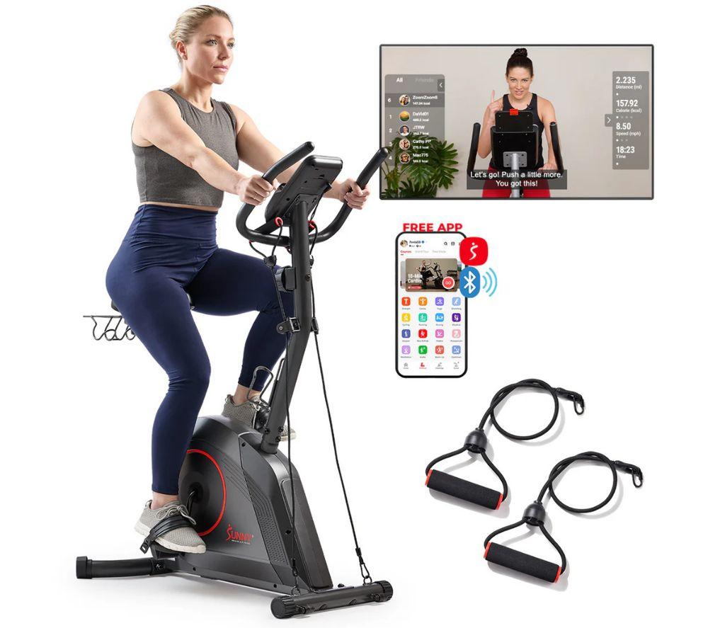 SUNNY HEALTH 16-Level Magnetic Resistance Upright Bike with workout bands - Black image number 5 of 6