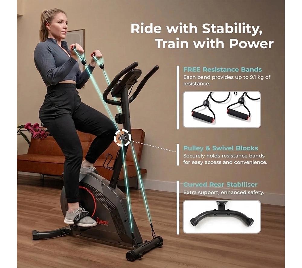 SUNNY HEALTH 16-Level Magnetic Resistance Upright Bike with workout bands - Black image number 7 of 13