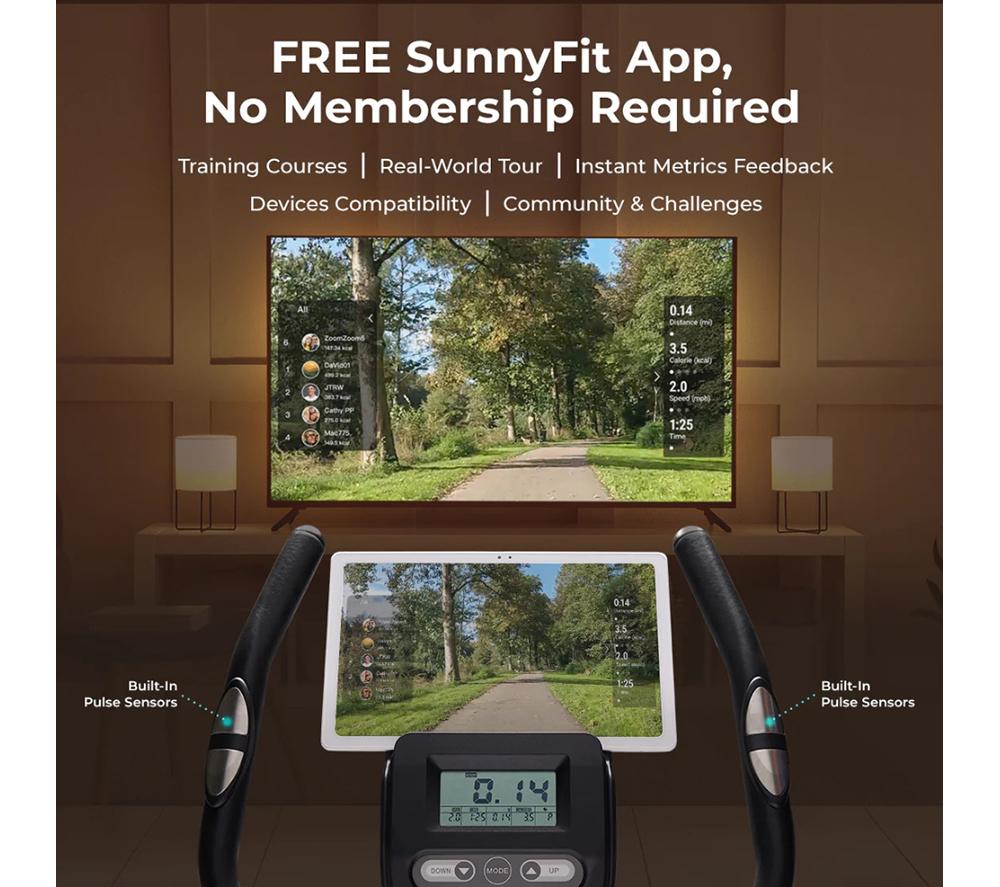 SUNNY HEALTH 16-Level Magnetic Resistance Upright Bike with workout bands - Black image number 9 of 13