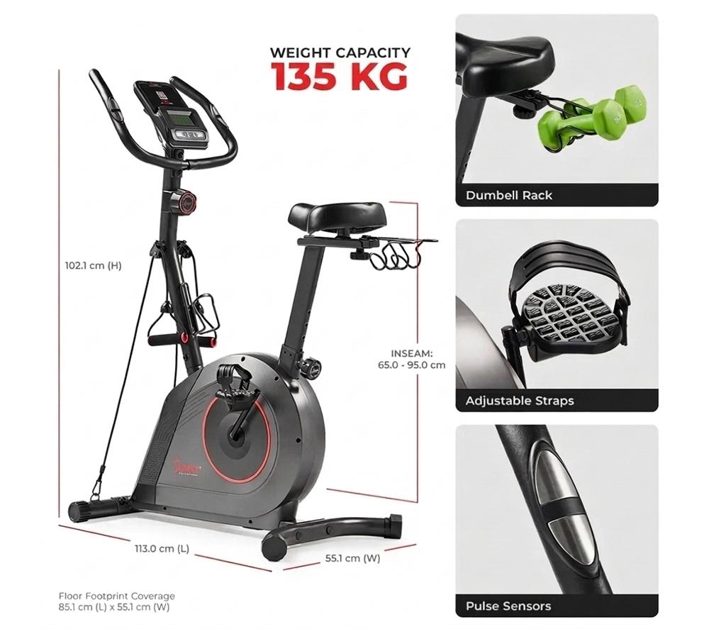 SUNNY HEALTH 16-Level Magnetic Resistance Upright Bike with workout bands - Black image number 12 of 13