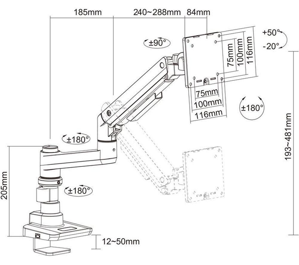 MULTIBRACKETS M Deskmount Gas Spring Single Tilt & Swivel 17-49" TV Bracket image number 3 of 13