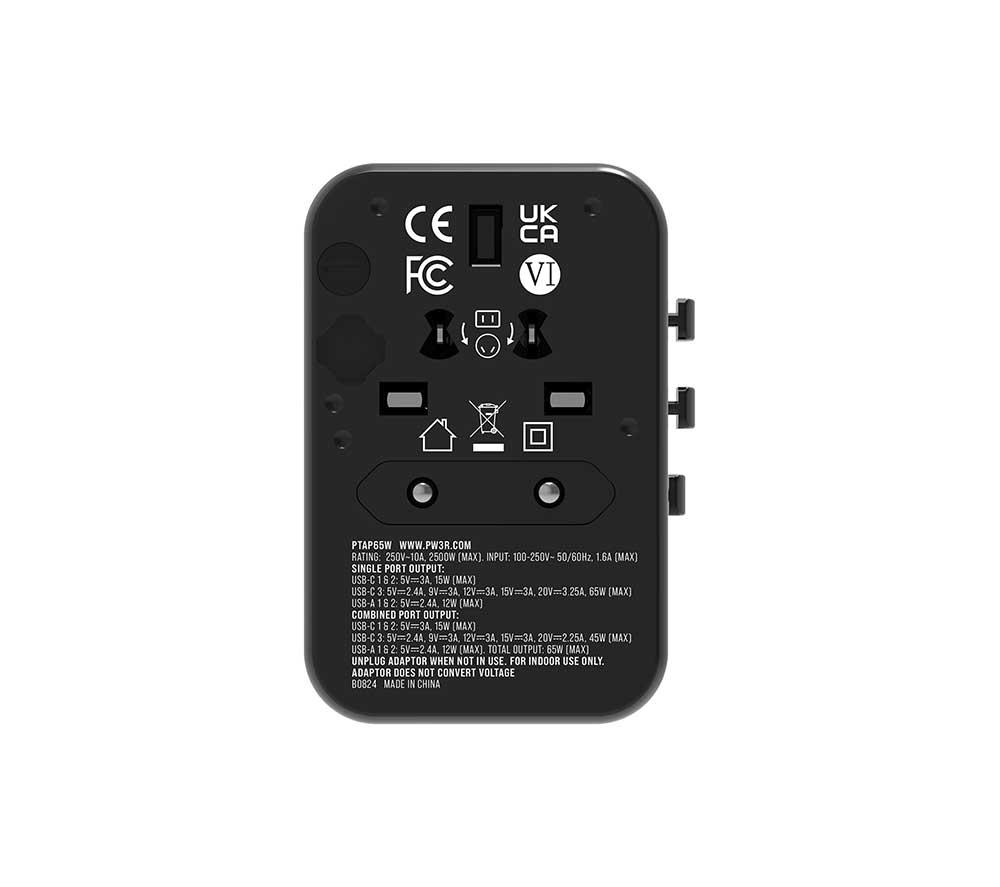 PW3R PTAP65W USB Type-C GaN Travel Charger - Black image number 3 of 9