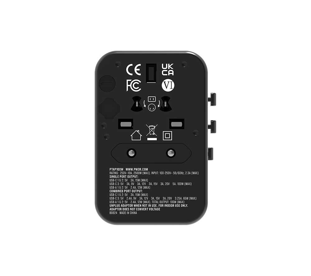 PW3R PTAP100W USB Type-C Travel Charger - Black image number 3 of 9