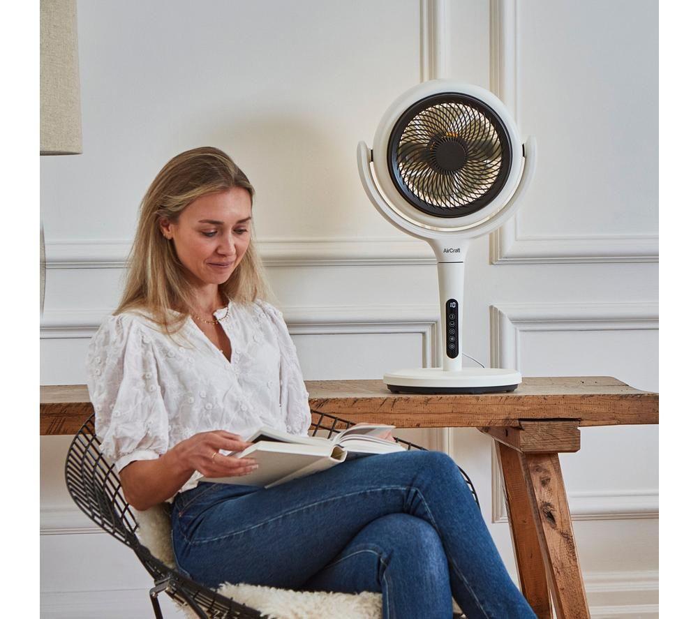 AIRCRAFT HOME LUME MIDI Quiet Air Circulator 8" Pedestal Fan - Stone White image number 4 of 9
