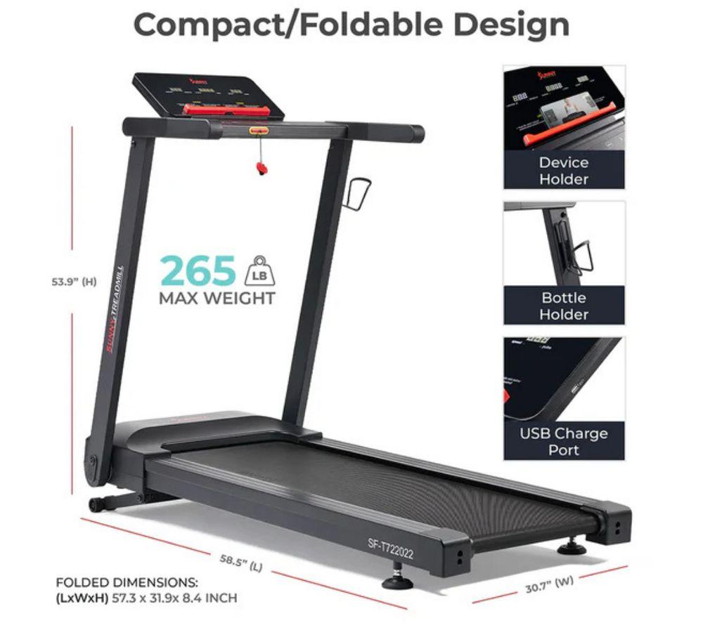 SUNNY HEALTH Auto Incline Foldable Smart Bluetooth Treadmill - Black image number 3 of 5