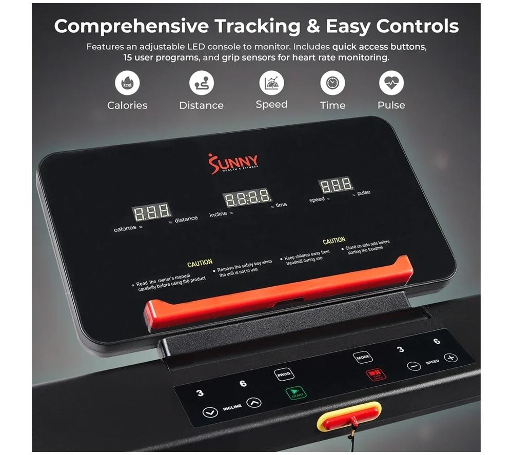 SUNNY HEALTH Auto Incline Foldable Smart Bluetooth Treadmill - Black image number 9 of 11