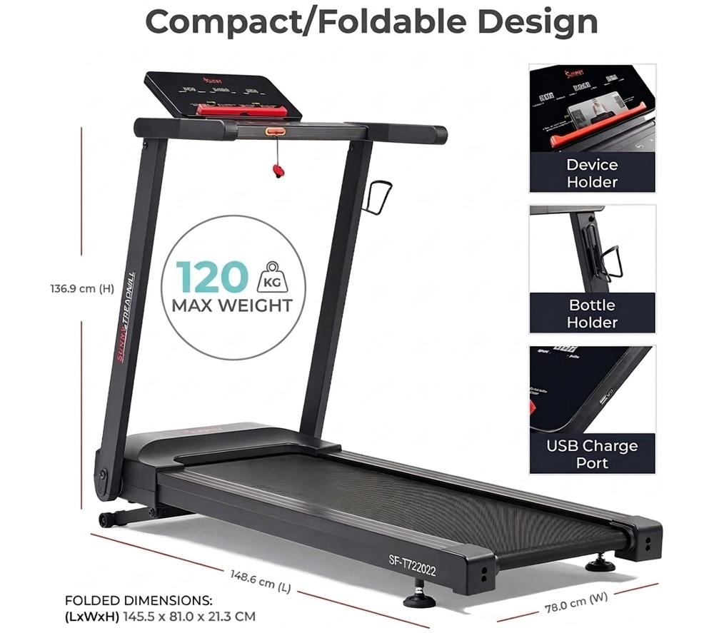 SUNNY HEALTH Auto Incline Foldable Smart Bluetooth Treadmill - Black image number 10 of 11