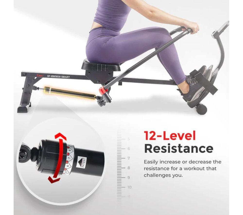 SUNNY HEALTH Smart Compact Full Motion Rowing Machine - Black & Red image number 3 of 4