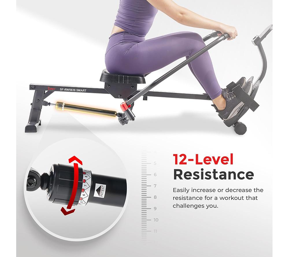 SUNNY HEALTH Smart Compact Full Motion Rowing Machine - Black & Red image number 6 of 11