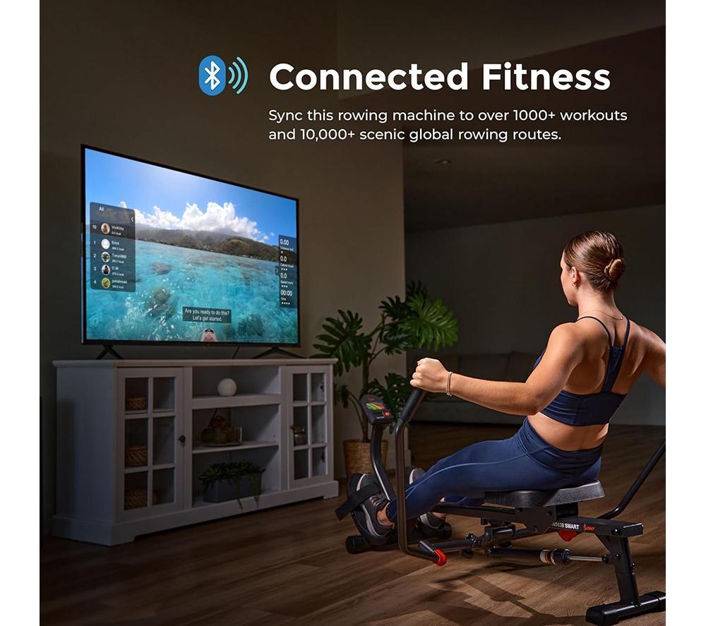SUNNY HEALTH Smart Compact Full Motion Rowing Machine - Black & Red image number 8 of 11