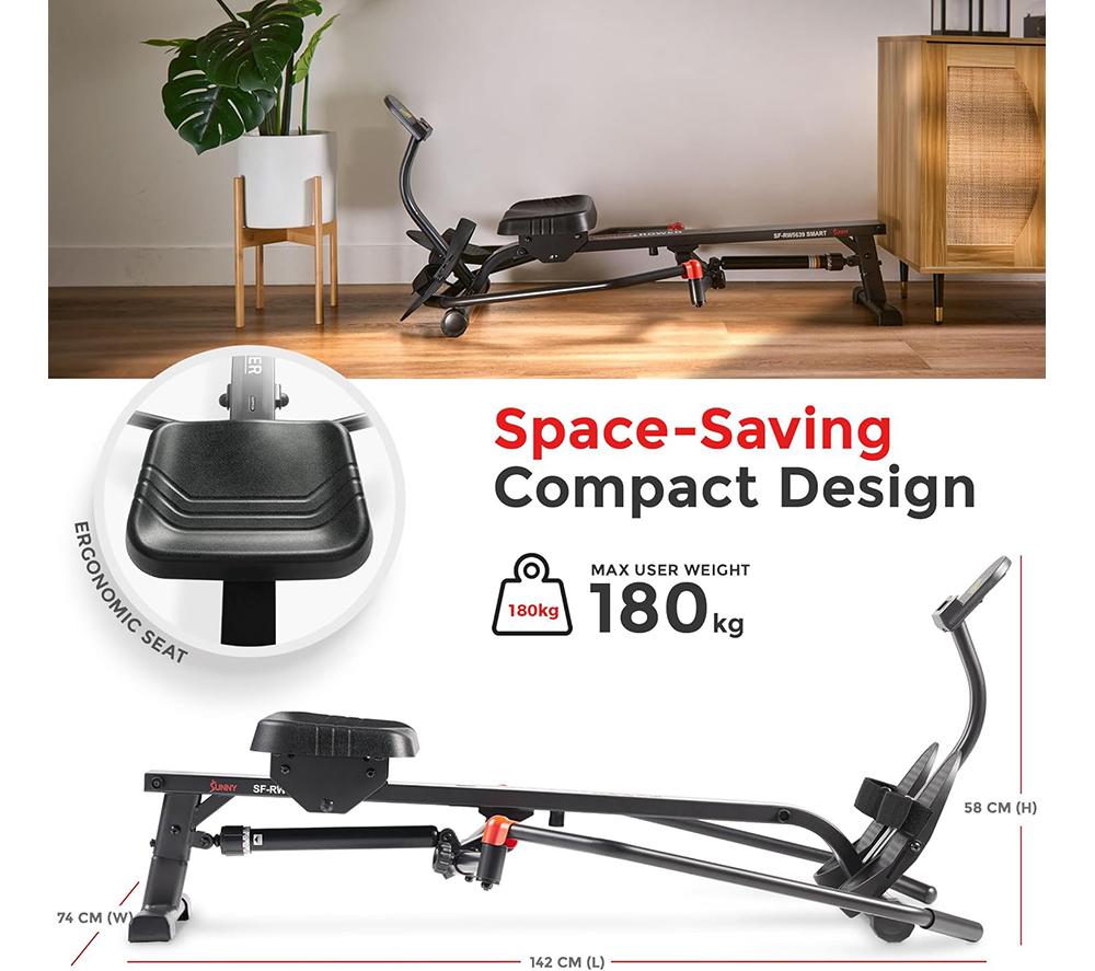 SUNNY HEALTH Smart Compact Full Motion Rowing Machine - Black & Red image number 10 of 11