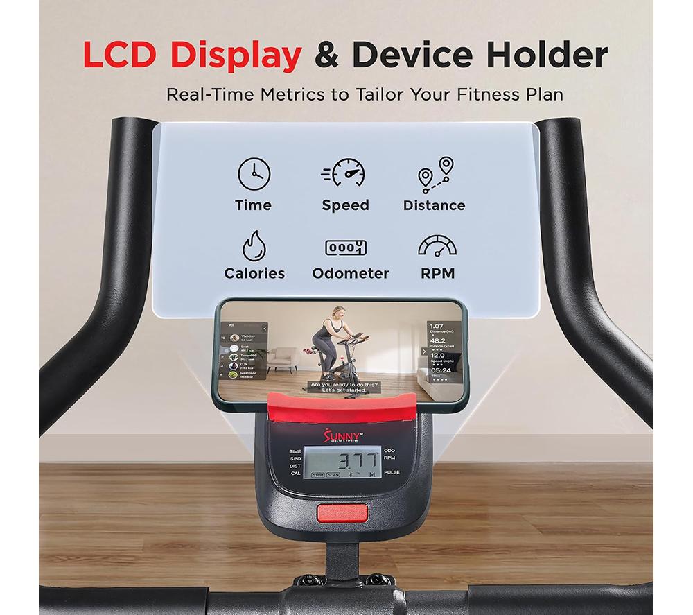 SUNNY HEALTH Active 100 Smart Bluetooth Magnetic Cycling Exercise Bike - Black image number 8 of 12