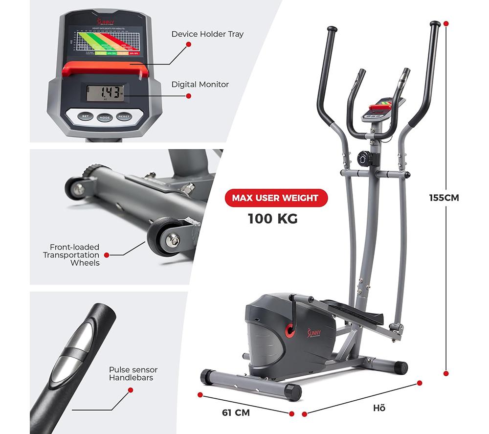 SUNNY HEALTH Performance Compact Elliptical Machine - Dark Grey image number 8 of 10