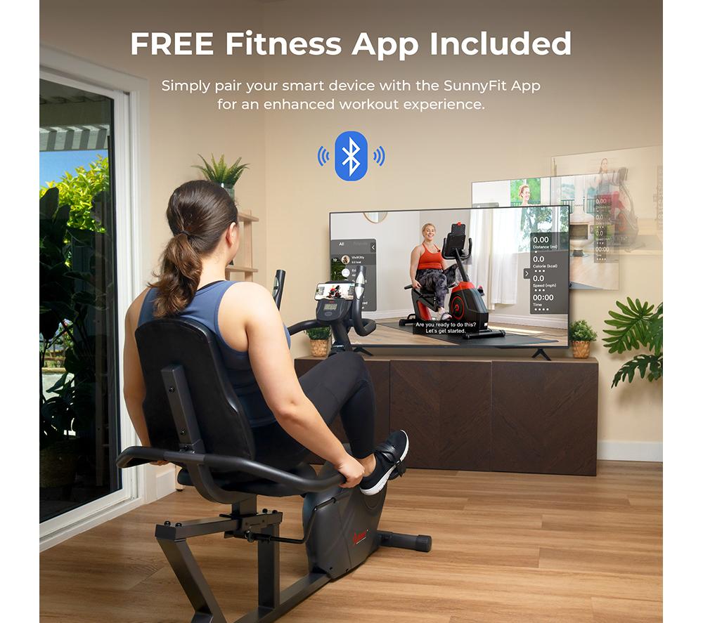 SUNNY HEALTH Smart Bluetooth Recumbent Exercise Bike - Black image number 2 of 7