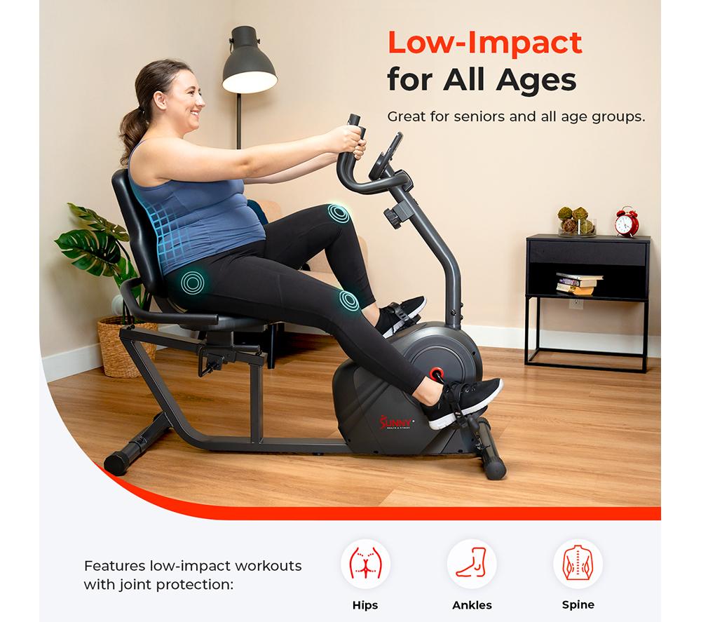 SUNNY HEALTH Smart Bluetooth Recumbent Exercise Bike - Black image number 3 of 7