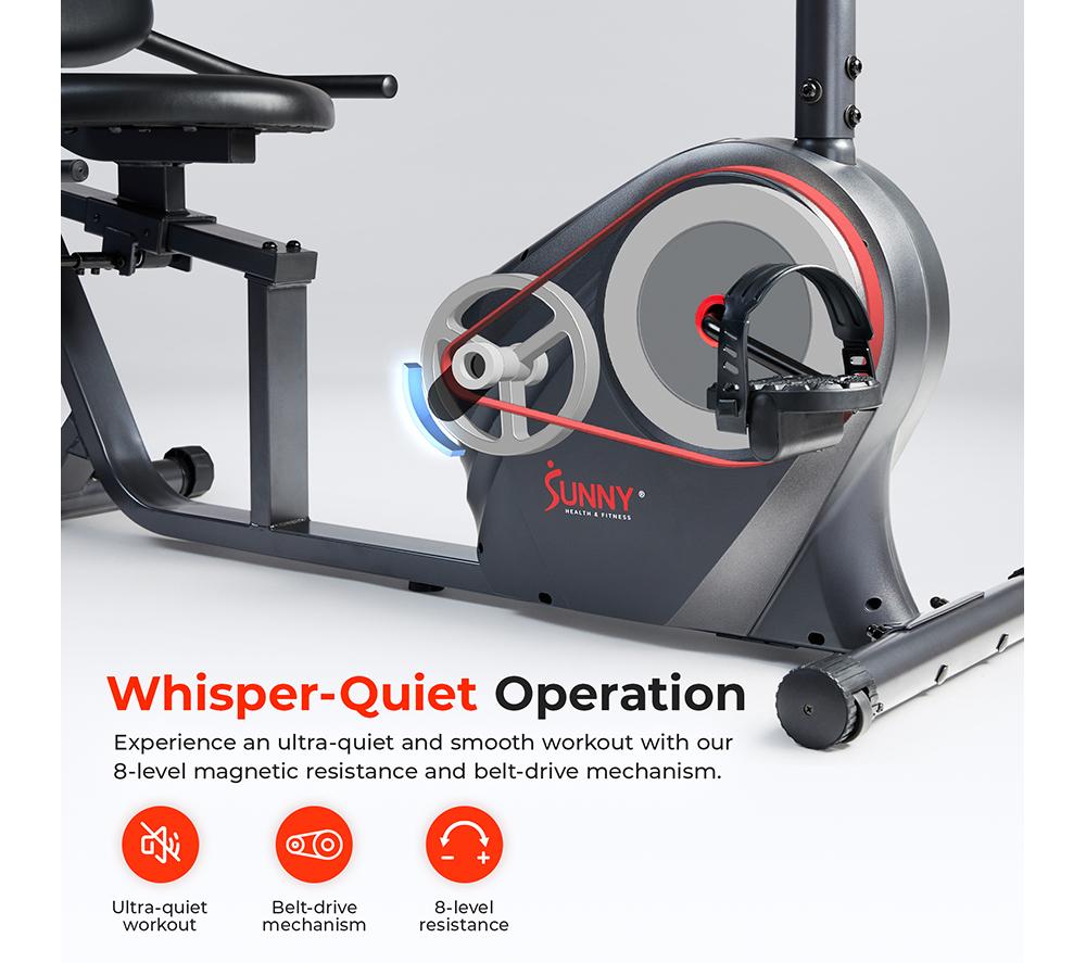 SUNNY HEALTH Smart Bluetooth Recumbent Exercise Bike - Black image number 4 of 7
