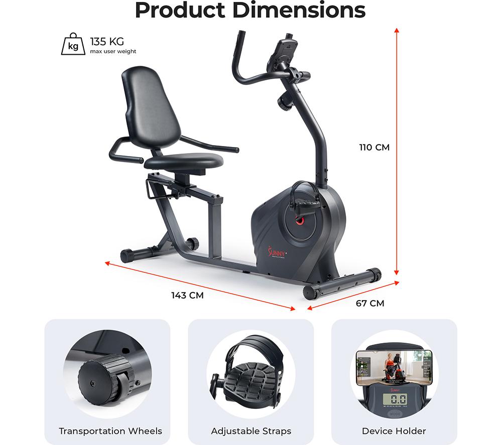SUNNY HEALTH Smart Bluetooth Recumbent Exercise Bike - Black image number 6 of 7