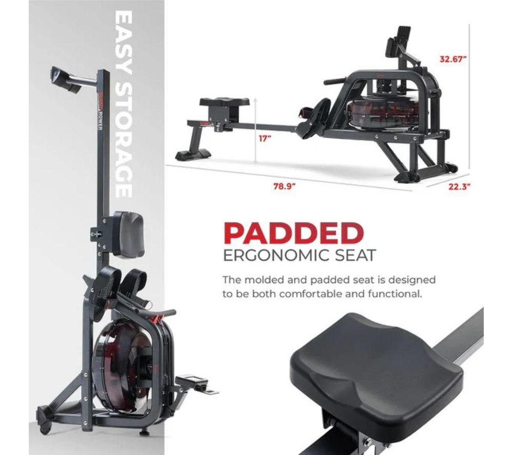 SUNNY HEALTH Obsidian Surge Smart Water Rowing Machine - Black image number 3 of 5