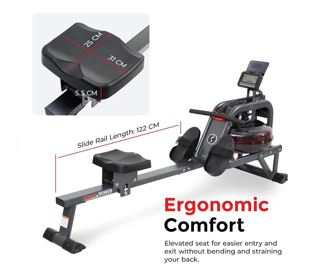 SUNNY HEALTH Obsidian Surge Smart Water Rowing Machine - Black image number 7 of 13