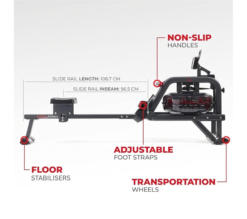 SUNNY HEALTH Obsidian Surge Smart Water Rowing Machine - Black image number 9 of 13