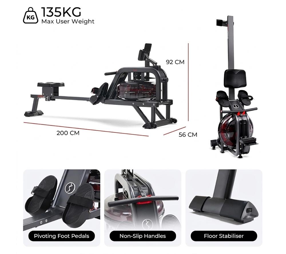 SUNNY HEALTH Obsidian Surge Smart Water Rowing Machine - Black image number 10 of 13