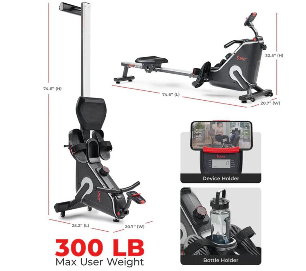 SUNNY HEALTH SF-RW523043 Smart Bluetooth Magnetic Rowing Machine - Black image number 9 of 9