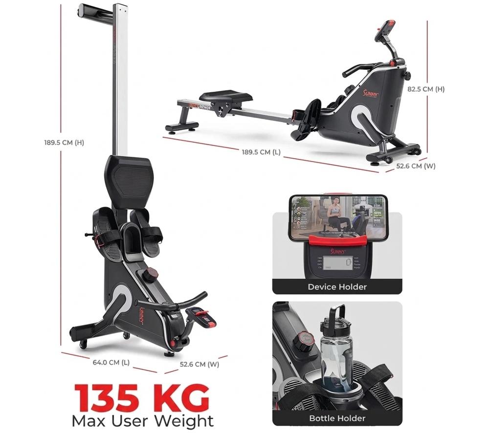 SUNNY HEALTH Smart Bluetooth Magnetic Rowing Machine - Black image number 12 of 13