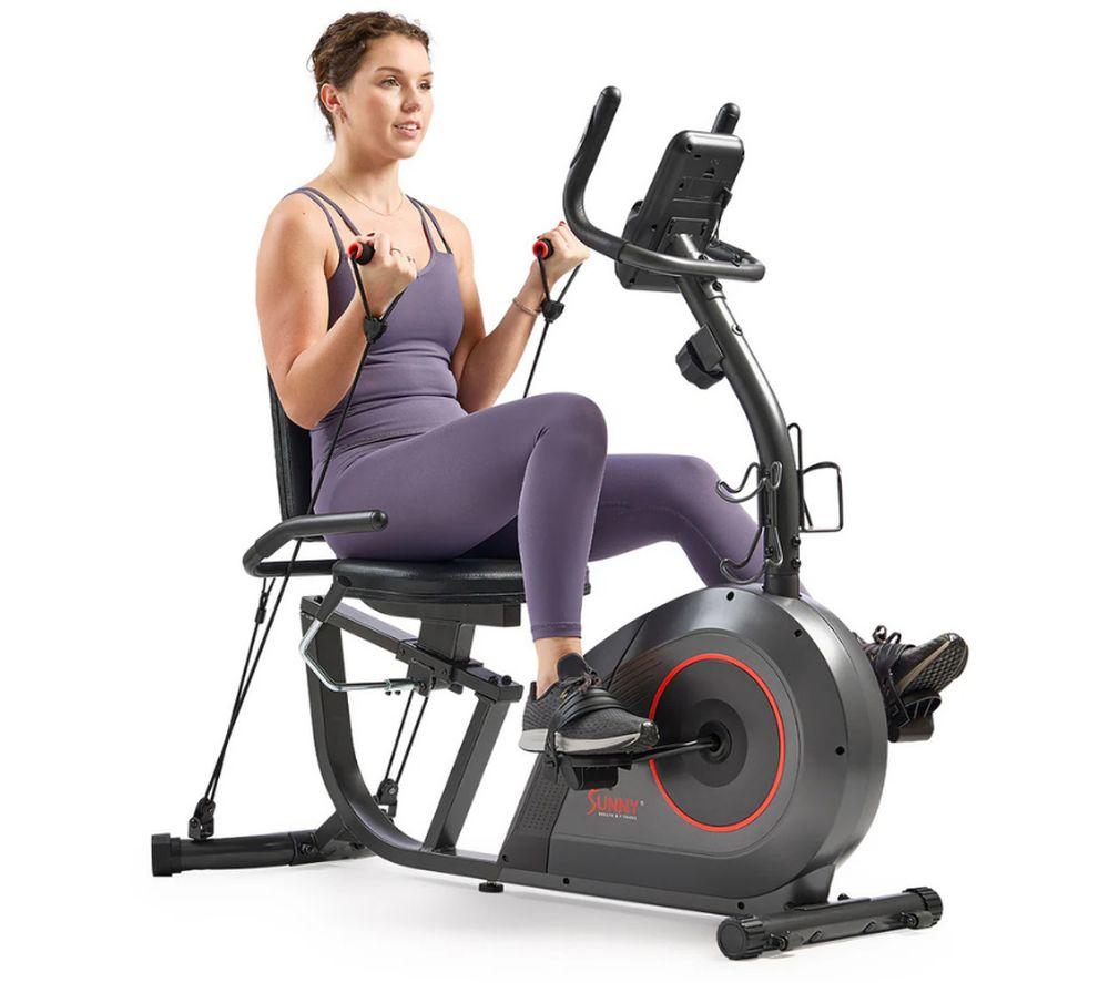 SUNNY HEALTH 16-Level Smart Magnetic Resistance Recumbent Bike - Black image number 2 of 5