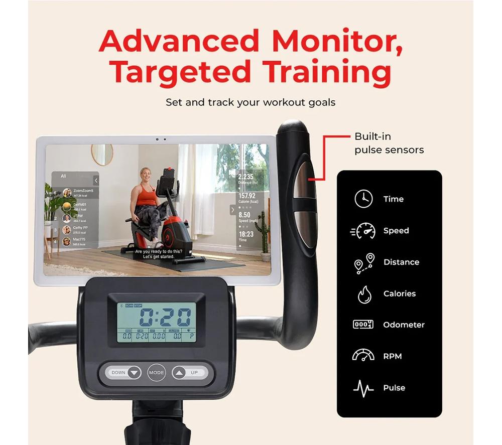 SUNNY HEALTH 16-Level Smart Magnetic Resistance Recumbent Bike - Black image number 9 of 11
