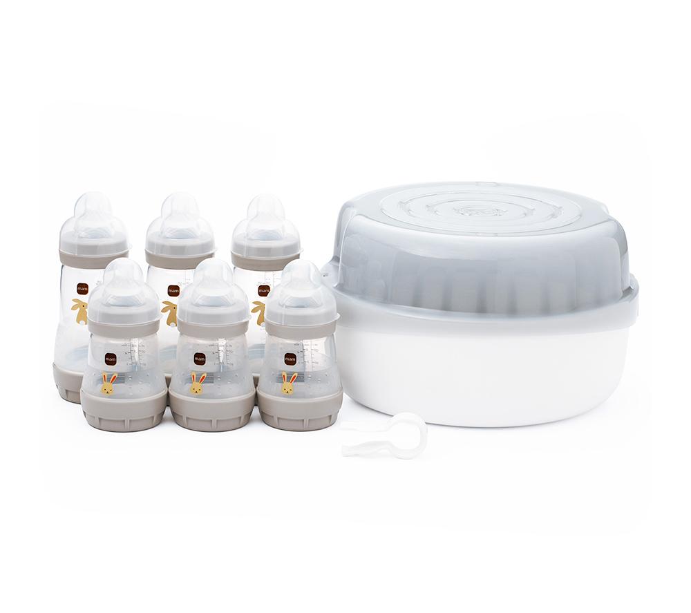 MAM Easy Start Bottle & Microwave Steriliser Set - Linen & Grey