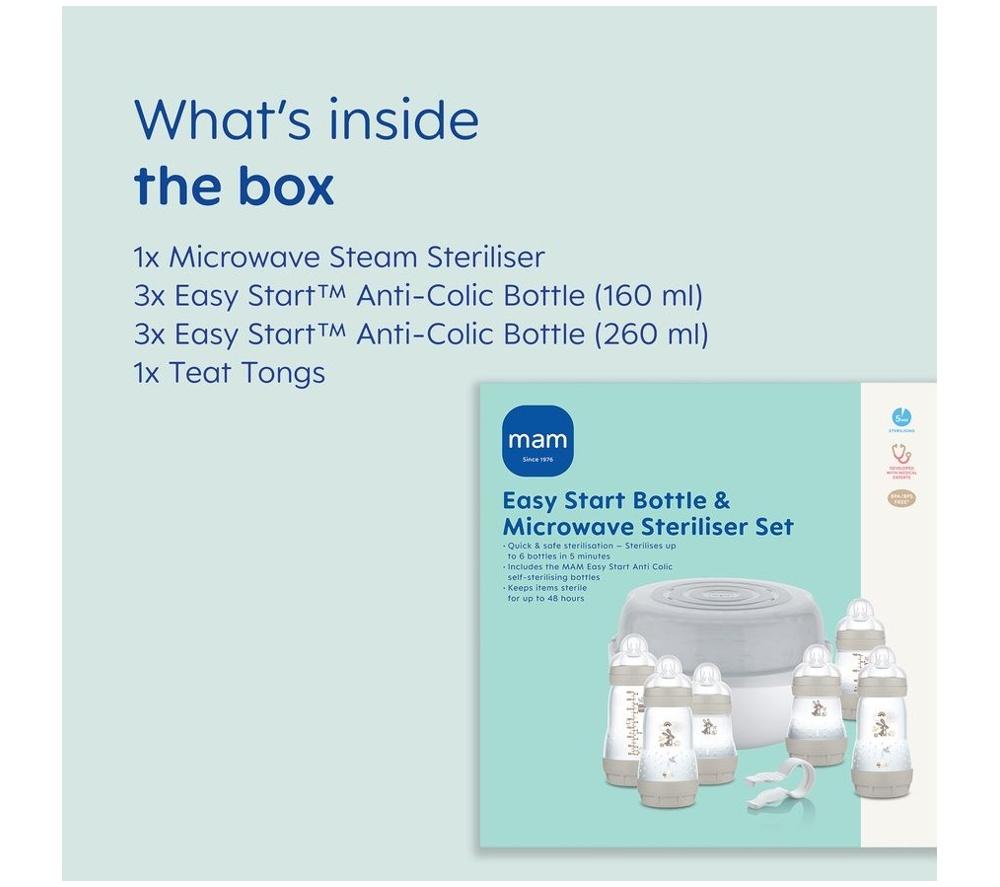 MAM Easy Start Bottle & Microwave Steriliser Set - Linen & Grey image number 2 of 3