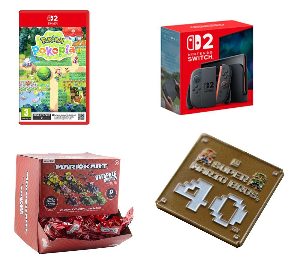 NINTENDO Switch 2, Pokmon Pokopia, Super Mario Bros 40th Anniversary Keychain & Mario Kart Backpack Buddies Bundle