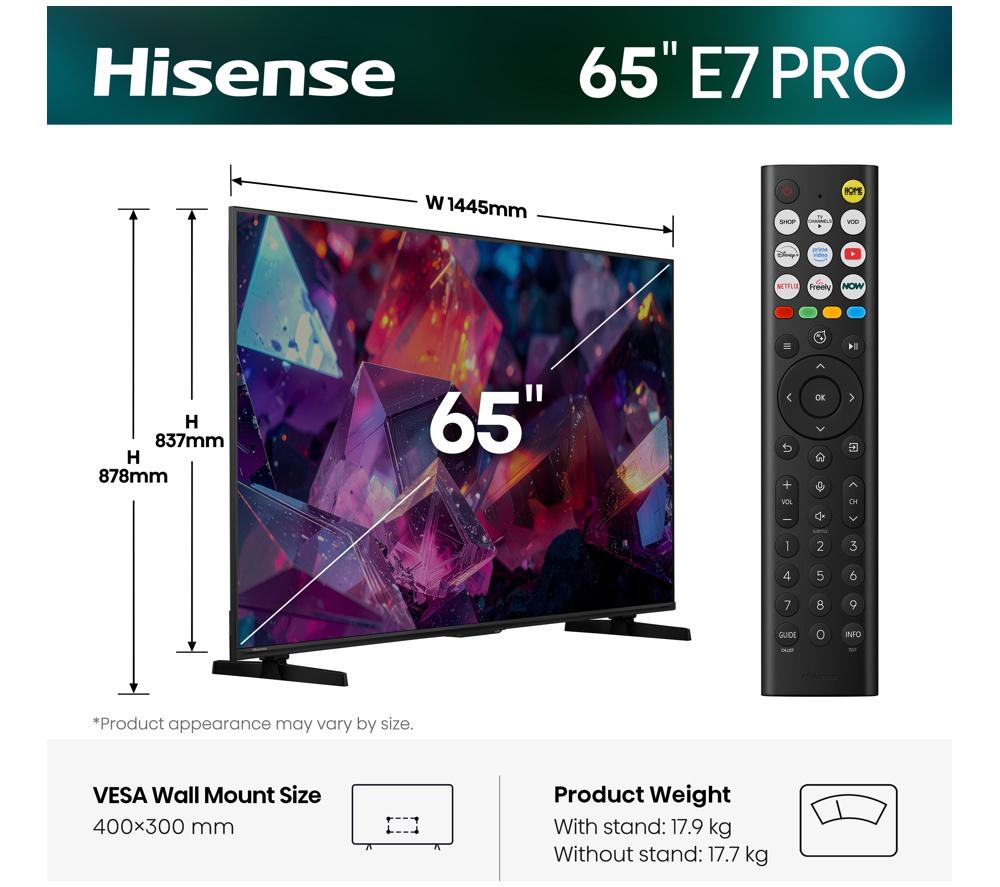 HISENSE E7S PRO 65" QLED 4K HDR Smart TV with Freely - 65E7STUK PRO image number 2 of 14