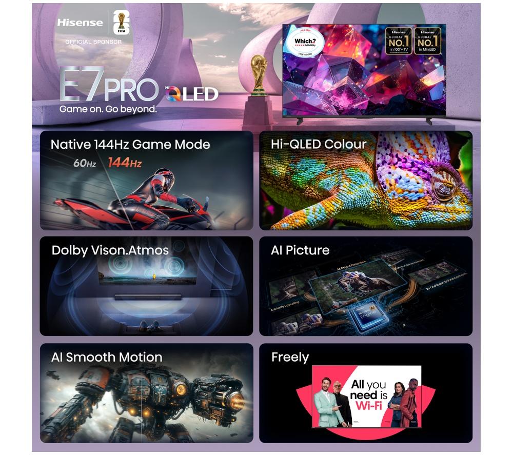 HISENSE E7S PRO 85" QLED 4K HDR Smart TV with Freely - 85E7STUK PRO image number 3 of 14