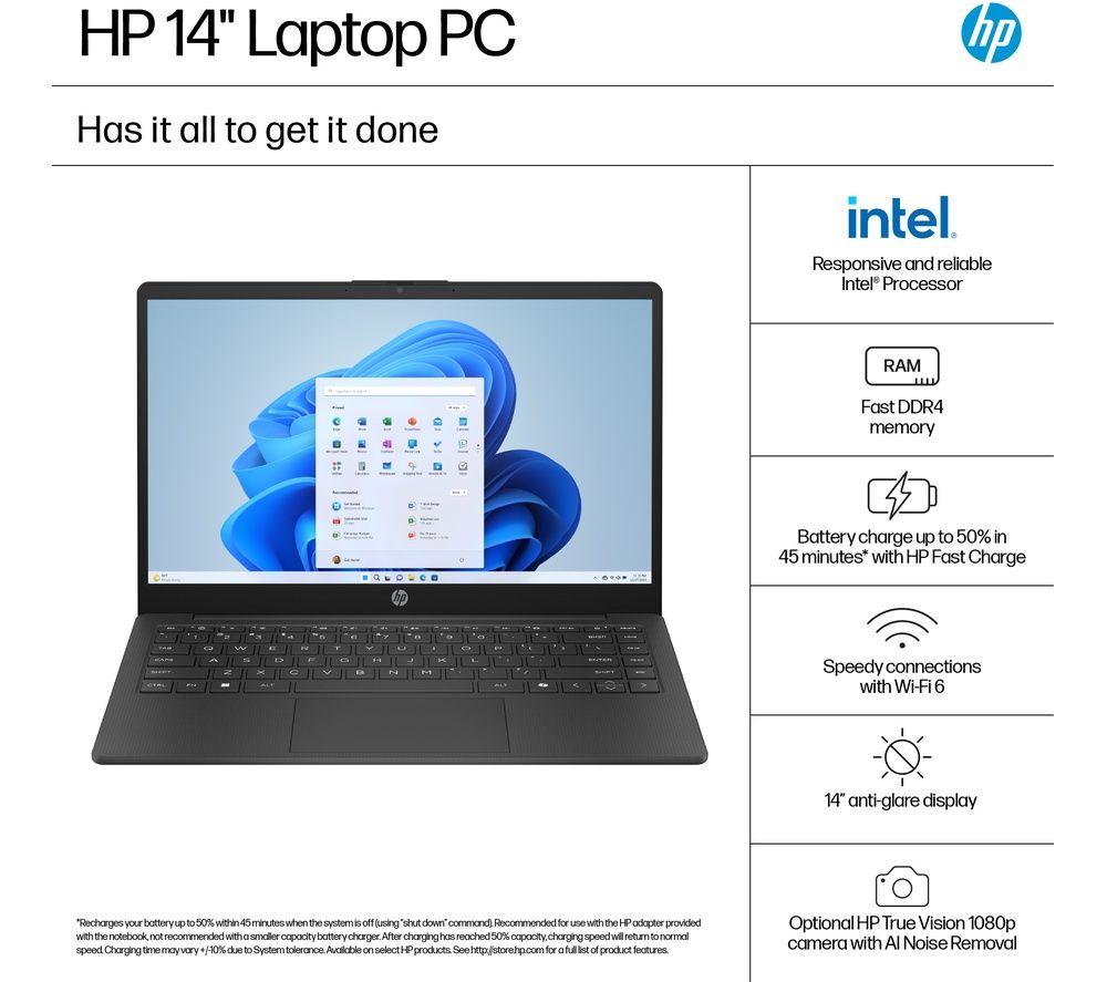 HP 14-ep2501sa 14" Laptop - Intel&reg; N150, 128 GB UFS, Jet Black image number 6 of 8