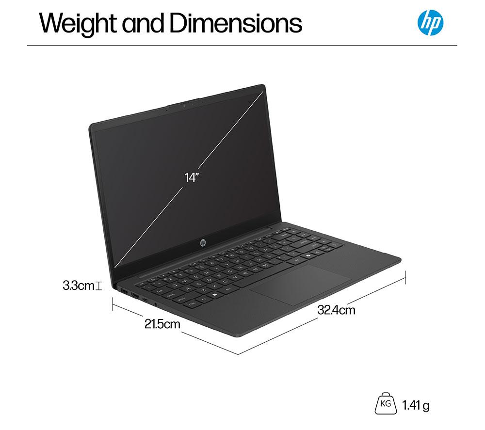 HP 14-ep2501sa 14" Laptop - Intel&reg; N150, 128 GB UFS, Jet Black image number 10 of 14