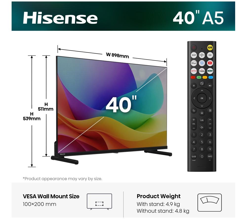 HISENSE A5S 40" QLED Full HD HDR Smart TV with Freely - 40A5STUK image number 2 of 14