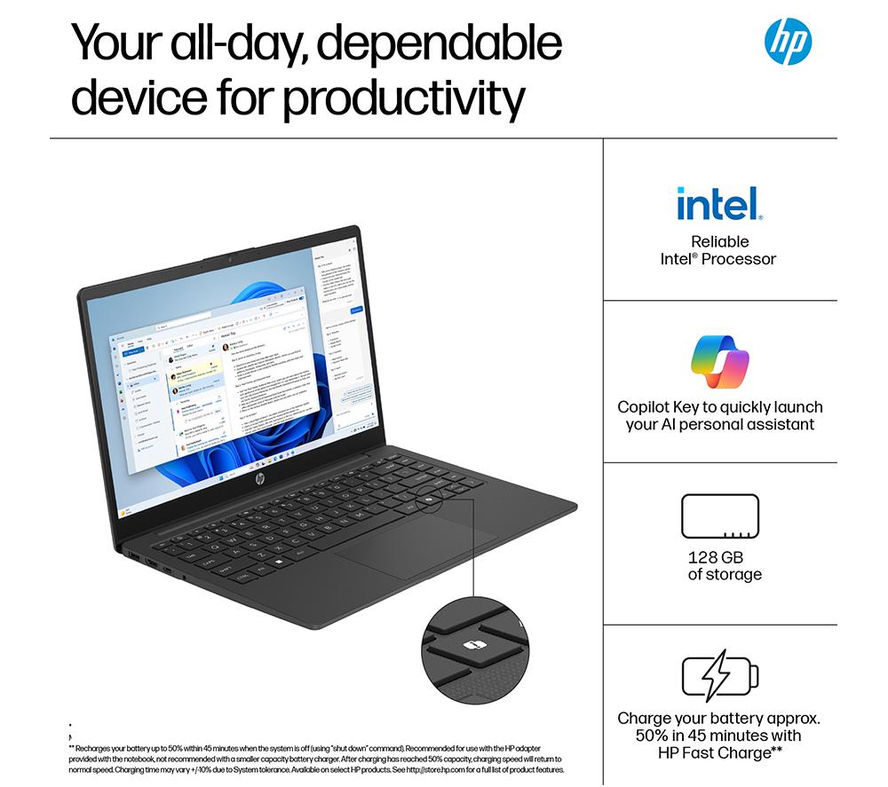 HP 14-ep2500sa 14" Laptop - Intel&reg; N150, 128 GB UFS, Jet Black image number 6 of 14