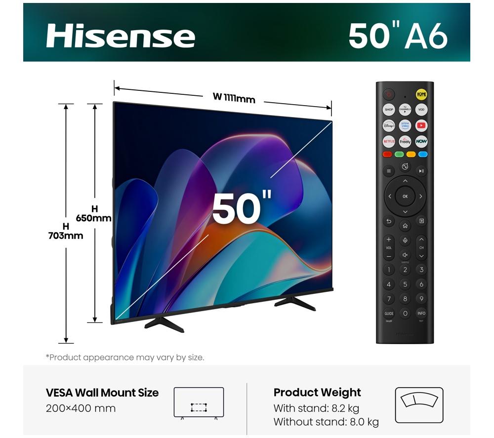 HISENSE A6S 50" LED 4K HDR Smart TV with Freely - 50A6STUK image number 2 of 15