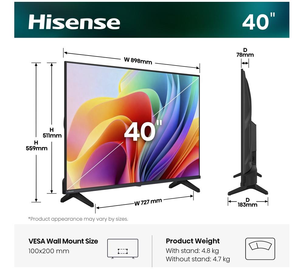 HISENSE A4S 40" LED Full HD HDR Smart TV with Freely - 40A4STUK image number 2 of 14