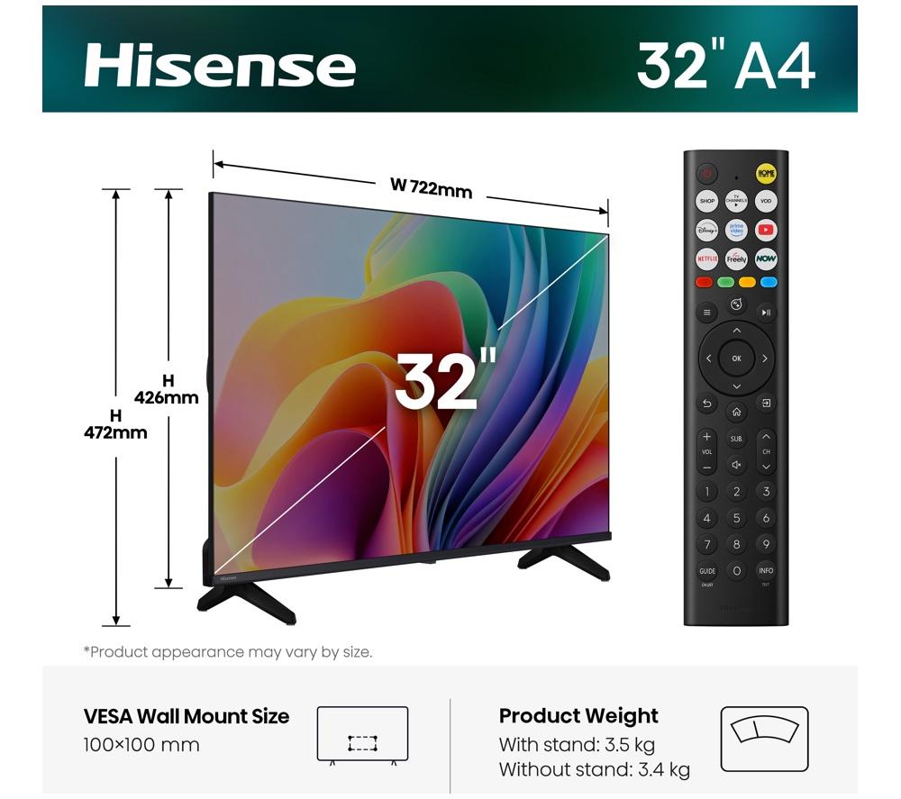 HISENSE A4S 32" LED HD Ready HDR Smart TV with Freely - 32A4STUK image number 2 of 14