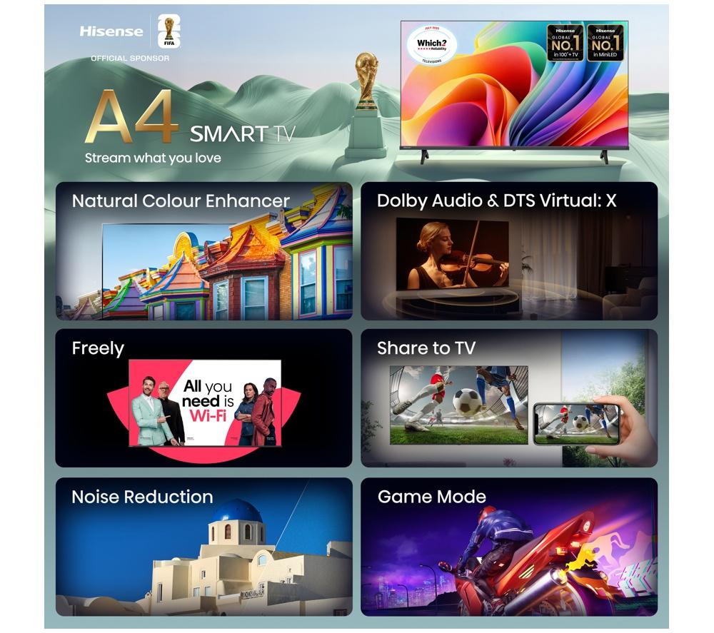 HISENSE A4S 32" LED HD Ready HDR Smart TV with Freely - 32A4STUK image number 3 of 14