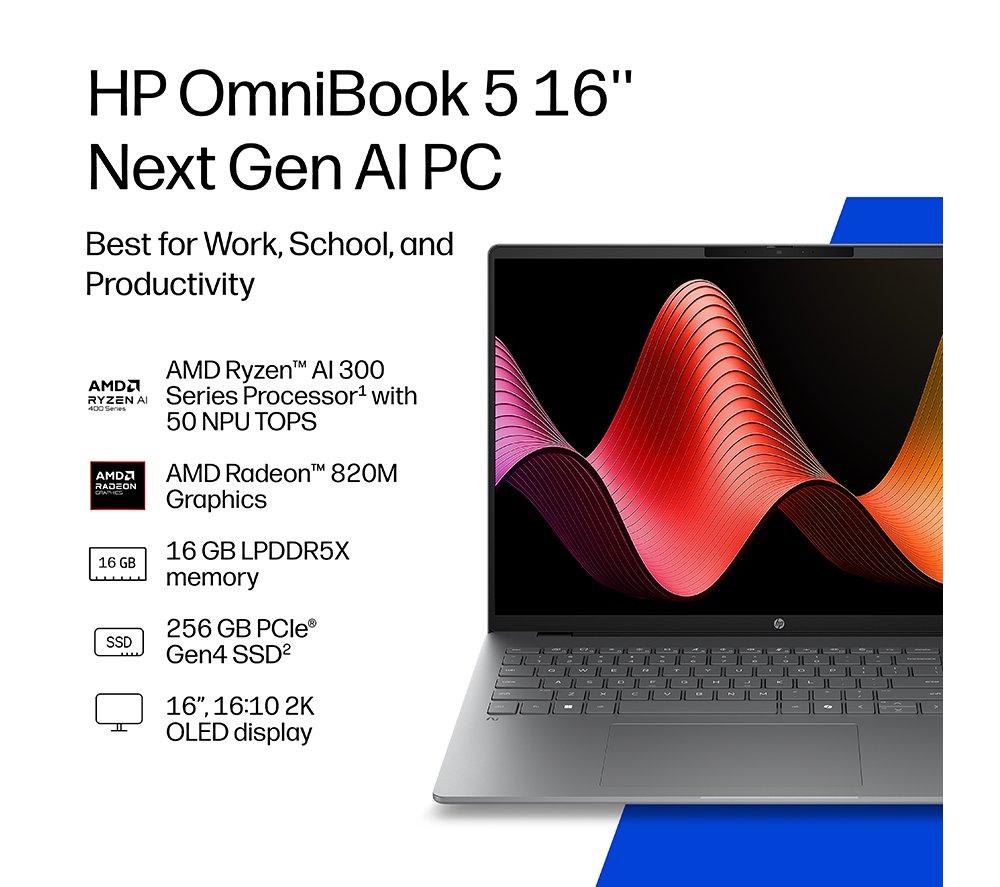 HP OmniBook 5 16" Laptop - AMD Ryzen AI 5, 256 GB SSD, Silver image number 5 of 27