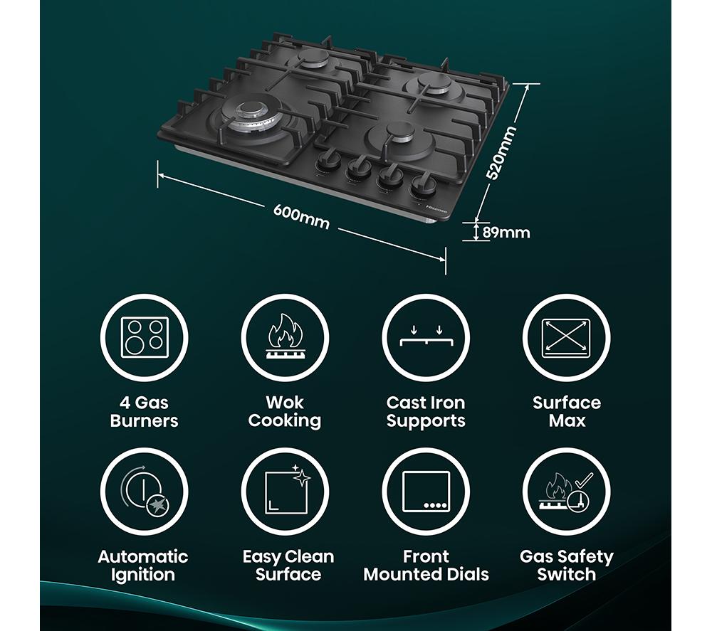 HISENSE GM663BHF 60 cm Gas Hob - Black image number 3 of 17