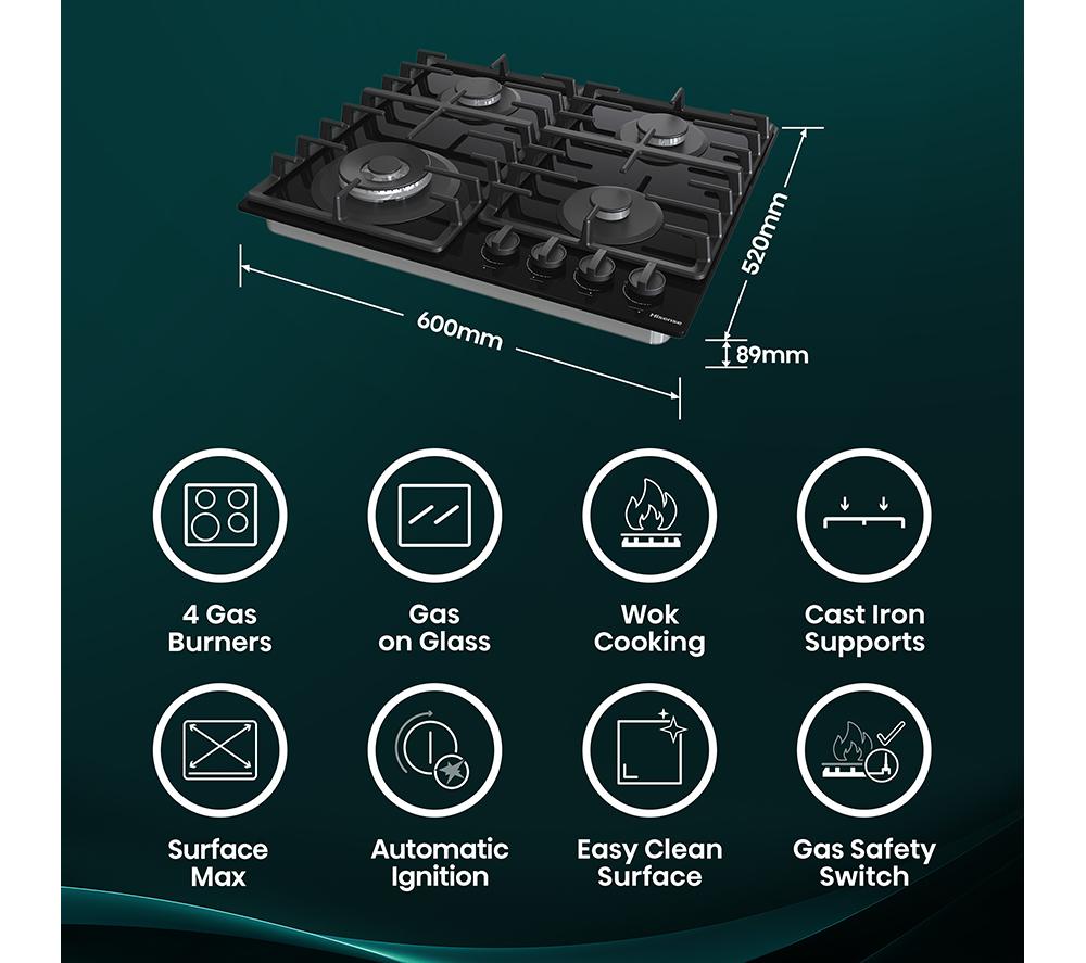 HISENSE GG663BHF 60 cm Gas Hob - Black image number 3 of 18