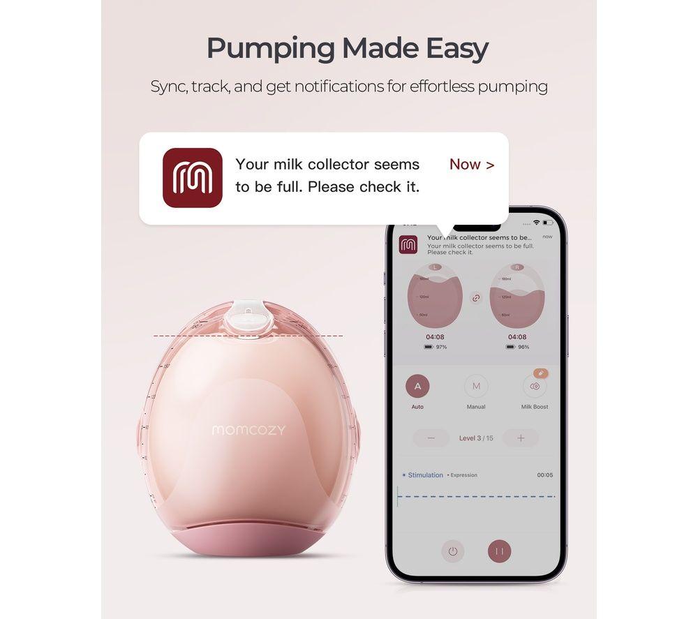 MOMCOZY Air 1 Ultra-slim Double Electric Breast Pump - White & Pink image number 5 of 6