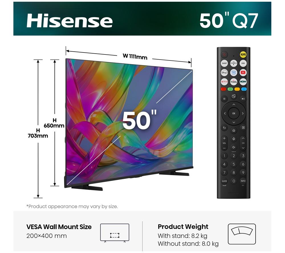 HISENSE Q7S 50" QLED 4K Smart AI TV with Freely - 50Q7STUK image number 2 of 15